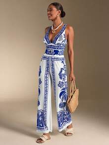 Swim Oasis 女士 26SS 春夏度假优雅印花深V领连体泳衣和罩衫裤套装 - 彩色 - 查看 4