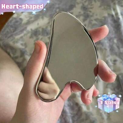 1pc Stainless Steel Heart-Shaped Gua Sha Board, For Facial Massage, Portable Muscle Relaxation Massage Board, Stainless Steel Gua Sha Facial Tool - Facial Massage Tool - Smooth And Durable Metal Gua Sha Board For Face And Body, Reduce Swelling Heart-Shaped Massage Gua Sha Board (Silver) Stainless Steel Gua Sha Facial Tool