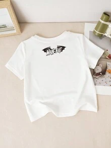 BATMAN X SHEIN Áo thun ngắn tay in hình hoạt hình cho bé trai, kiểu dáng thường ngày, đa năng. - trắng - Xem 2