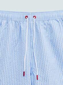 Modcrash 男士条纹印花抽绳腰沙滩短裤男士沙滩装 - 淺藍色 - 查看 3