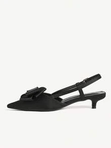 CUCCOO CHICEST Giày búp bê satin đen mũi nhọn quai hậu có nơ, kiểu dáng dự tiệc. - màu đen - Xem 5