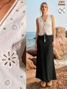 Poéselle 女士休闲镂空刺绣无袖上衣，适合夏季音乐节、假日约会、海滩度假，白色上衣 - 白色 - 查看 4