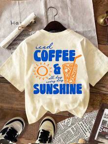 EMERY ROSE Women's Iced Coffee And Sunshine Shirt, Iced Coffee Shirt, Coffee Lover - Apricot - View 2