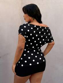 Rustia 大码波点圆领无袖T恤，春夏款 - 黑與白 - 查看 2