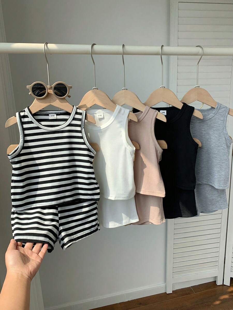 10pcs/Set Baby Boy Summer Cute Casual Knit Vest & Shorts Set, Basic Multi-Pack - Multicolor - View 1