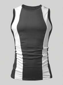 Manfinity Dauomo Camiseta casual de cuello redondo con bloques de color para uso diario versátil para hombres - Multicolor - Ver 3