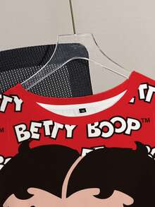 Betty Boop x SHEIN 加大码夏季休闲卡通字母印花短袖T恤 - 白色 - 查看 5