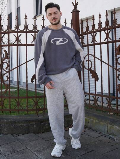 LEOGASHI LEOGASHI 男士弹力抽绳腰纯色街头风格夏季灰色运动慢跑裤