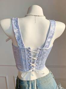 Comfortcana Shapewear Corset Blue Jacquard Elegant Court Corset, Noble Over Short Tops,Summer Top - Baby Blue - View 2