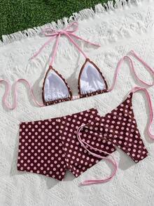 Swim Mod Bộ bikini tam giác in chấm bi mùa hè dành cho nữ, 3 mảnh - Nhiều màu - Xem 5