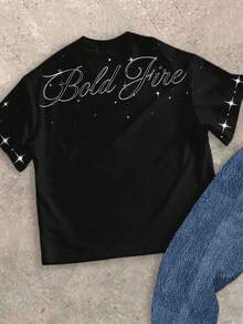 Tween Boy Letter & Lip Print Short Sleeve T-Shirt And Skull Print Casual Pants Set - Multicolor - View 4