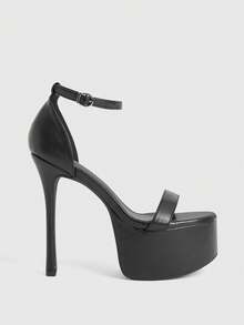 CUCCOO LuxiPop Giày sandal cao gót đế xuồng chống thấm nước dành cho nữ, quai đơn màu đen, kiểu dáng gợi cảm cho các câu lạc bộ đêm. - màu đen - Xem 3