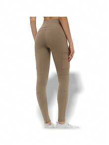 Alo Yoga Leggings HIGH WAIST CARGO Sweat Absorption Breathable Lightweight Solid Good Elasticity Easy To Wash Outdoor Daily Women Olive Green W5874R - OLIVE BRANCH - Light olive/khaki brown - View 2
