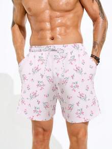 Zalmeno Men's Drawstring Waist All-Over Print Pocket Casual Beach Shorts - Multicolor - View 1