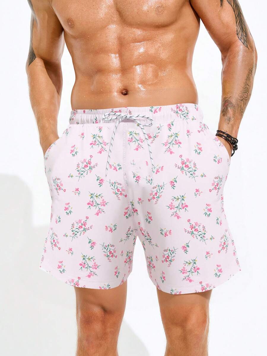 Zalmeno Men's Drawstring Waist All-Over Print Pocket Casual Beach Shorts - Multicolor - View 1