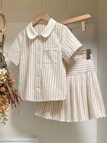 Elladie kids 女童条纹短袖衬衫和短裤套装 - 彩色 - 查看 10