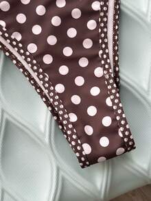 Swim Mod Set de 2 piezas Traje de baño con estampado de lunares sexy para mujer para vacaciones en la playa, bikini con tirantes ajustables y espalda descubierta sin relleno - Multicolor - Ver 6