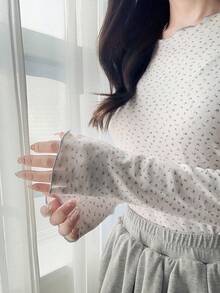 FRIFUL 女士全印花休闲百搭日常长袖T恤 夏季 - 藍色 - 查看 10