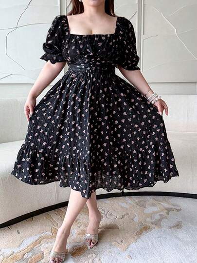 Vibekara Plus Size Textured Print Backless Tie Dress, Suitable For Spring And Summer