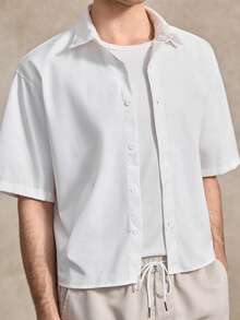 Courvante 常规版型男士白色宽松印花短款宽松衬衫，适合日常穿着 - 白色 - 查看 8