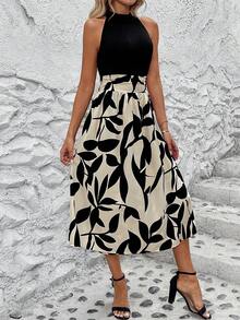 EMERY ROSE Vestido largo con estampado patchwork y abertura lateral para mujer - Albaricoque - Ver 2
