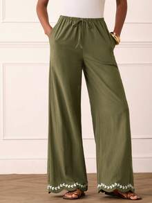 Quần cotton thêu thanh lịch dành cho nữ - màu xanh lá - Xem 4