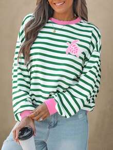 Wildy Women's Casual Loose Sweatshirt, Striped Print, Suitable For Women's Vacation Outfit - Multicolor - View 5