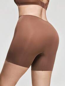 SHAPORA Plus Size Women High Waist Solid Color Shapewear Shorts - Brown - View 2