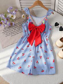 Sparklyn Girls Casual Cute Bow Ruffle Sleeve Romper, Summer - Blue - View 2