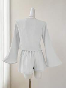 SHEIN EZwear Bộ đồ dệt thêu màu mơ nhạt gồm 2 món dành cho nữ. - trắng - Xem 3