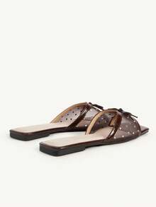 CUCCOO CHICEST Rhinestone Bow Simple Versatile Temperament Comfortable Fashion Generous Commuter Vacation Beach Flat Sandals Summer Shoes Wedding Shoes Bride Shoes - Coffee Brown - View 4