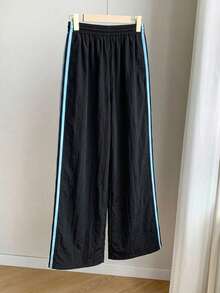 Comfortcana Contrast Side Stripe Elastic Waist Casual Loose Plus Size Sweatpants - Navy Blue - View 2