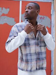 BelSigned BelSigned 男士格子印花前开襟纽扣口袋休闲长袖衬衫 - 卡其色 - 查看 4