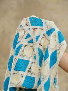 Arave Women's Loose Batwing Knitted Cardigan, Faux Cashmere Texture, Handmade Hollow-Out Patchwork Design - Multicolor - View 7