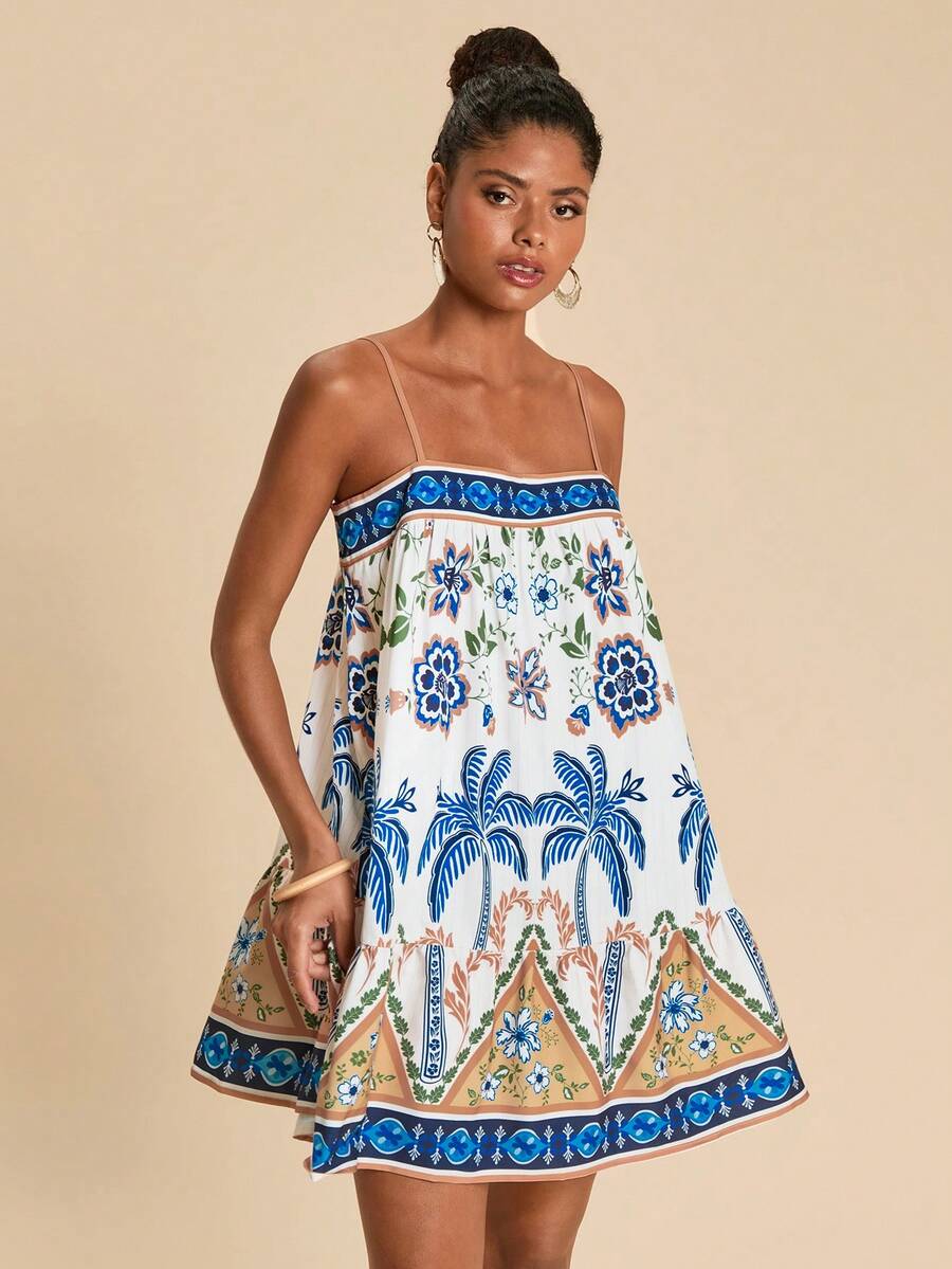 Travachic Women's Floral & Palm Tree Print Casual Vacation Slip Dress - Multicolor - View 1