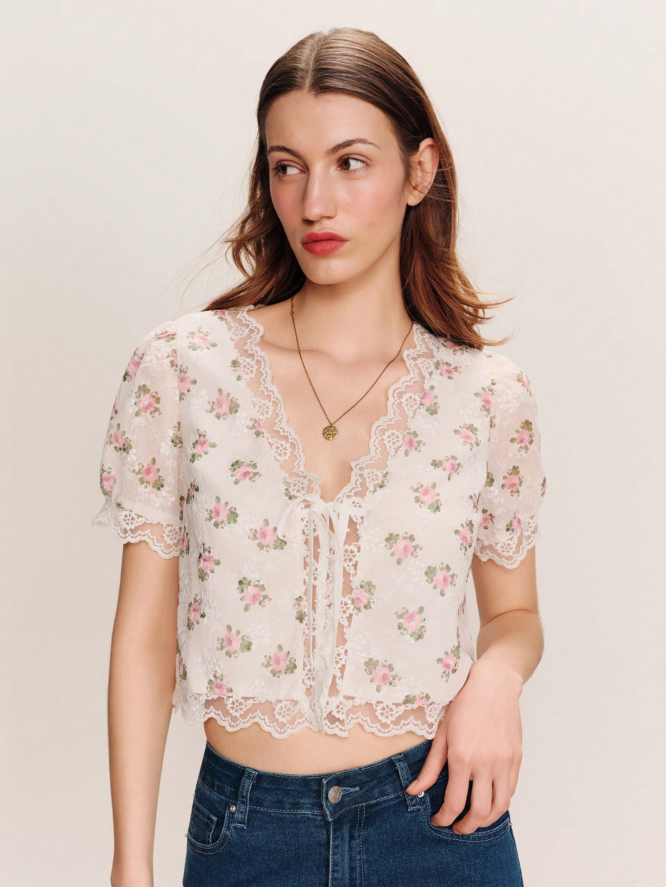 White Floral Embroidered Blouse Puff Sleeves, Lace Details, Boho French Style Top Vacation Top Going Out Top Spring Summer Summer French Style Parisian Style