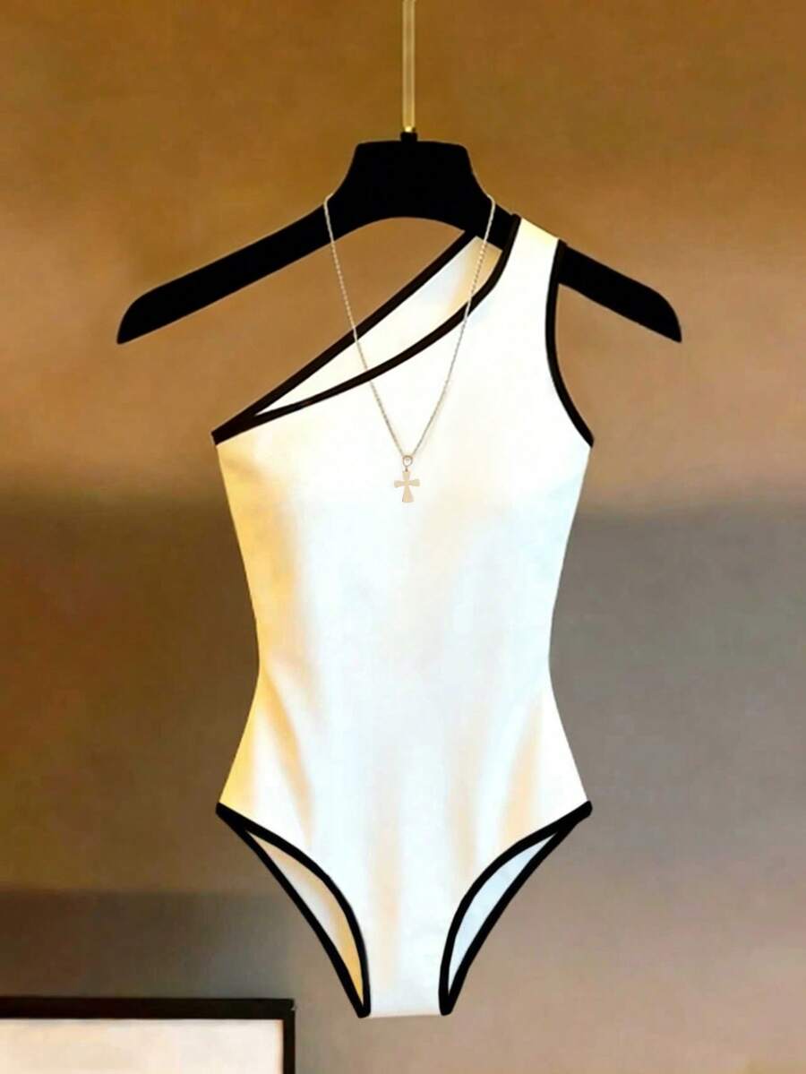 Franclia 女士新款露背领口修身连体衣，简约百搭 - 黑與白 - 查看 1