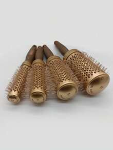 Bàn chải tròn thân gốm nhôm - Màu vàng nâu, lông nylon, phù hợp cho mọi loại tóc, dùng để uốn và tạo kiểu, bàn chải tóc dạng con lăn kèm lược đuôi chuột, dụng cụ làm tóc, quà tặng. - Nhiều màu - Xem 2