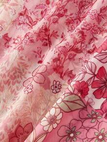 SHEIN MOD 大码女式印花中长裙，波西米亚风高腰长裙，A字飘逸荷叶边裙摆，适合夏季穿着，美人鱼裙，长款印花裙，度假装扮，女士印花裙，粉色印花，女士印花 - 粉色 - 查看 5