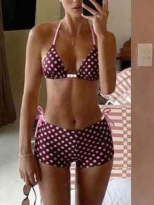Swim Mod Bộ bikini tam giác in chấm bi mùa hè dành cho nữ, 3 mảnh - Nhiều màu - Xem 3