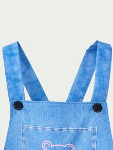 SHEIN Casuvi Kids Tween女孩時尚淺藍色印花星星圖案吊帶褲，休閒校園開學個性化秋季背帶褲整體裝 - 藍色 - 查看 7