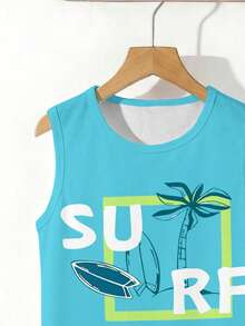 Teen Boy Coconut Tree Print Vest And Shorts Set, Beach/Holiday - Multicolor - View 3