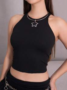 Duda Rubert 女式露背交叉肩带修身短款性感吊带背心 - 黑色 - 查看 4