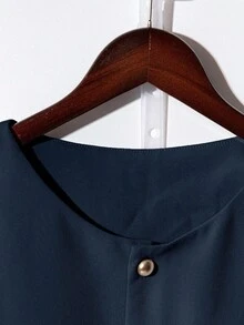 Franclia Petite 两件套女士时尚优雅圆领短袖衬衫和休闲裤套装 - 寶藍色 - 查看 6