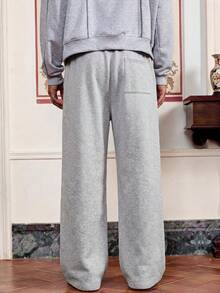 SWAVVY Herrbyxor med bokstäver och dragsko i midjan, vida ben och lösa passform - Grå - Visa 5