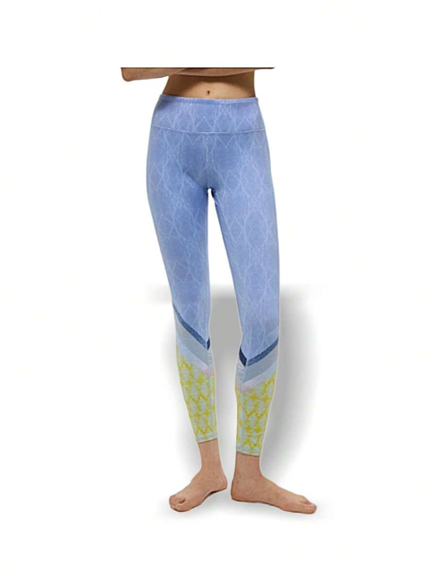 Alo Yoga Leggings AIRBRUSH Sweat Absorption Breathable Lightweight Solid Good Elasticity Easy To Wash Gym Outdoor Women Blue Multi W5374SR - TREE LACE SKY - 藍色/多色 - 查看 1