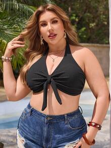 Swim Lushoire Áo bikini nâng đỡ màu đen buộc dây mới năm 2026, được làm từ chất liệu vải đặc biệt. - màu đen - Xem 5