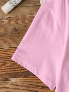 BABY SHARK X SHEIN Áo thun ngắn tay cổ tròn in chữ hoạt hình cho bé gái, kiểu dáng thường ngày, đa năng. - trắng - Xem 6