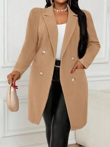 SHEIN Lady Áo blazer dáng rộng tay phồng màu kaki thanh lịch mùa thu đông 2025, kiểu dáng gothic công sở thường ngày. - Màu Khaki - Xem 1