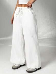 SHEIN PETITE Pantalones de mujer de color albaricoque, negro y multicolor. Conjunto de dos piezas que combina fácilmente para múltiples ocasiones, casual y cómodo para todo uso - Blanco y Negro - Ver 4